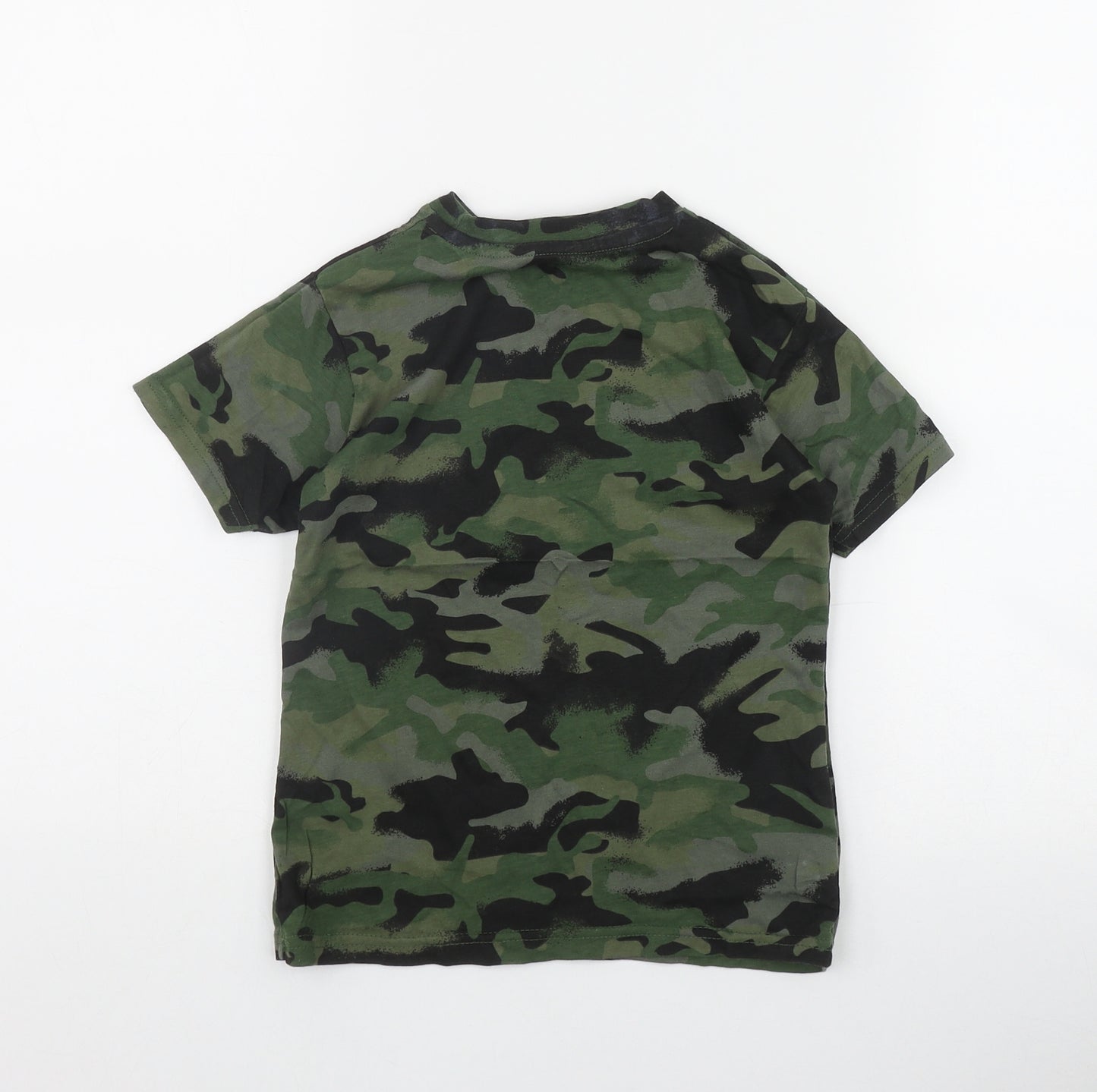 George Boys Green Camouflage Cotton Basic T-Shirt Size 5-6 Years Round Neck Pullover