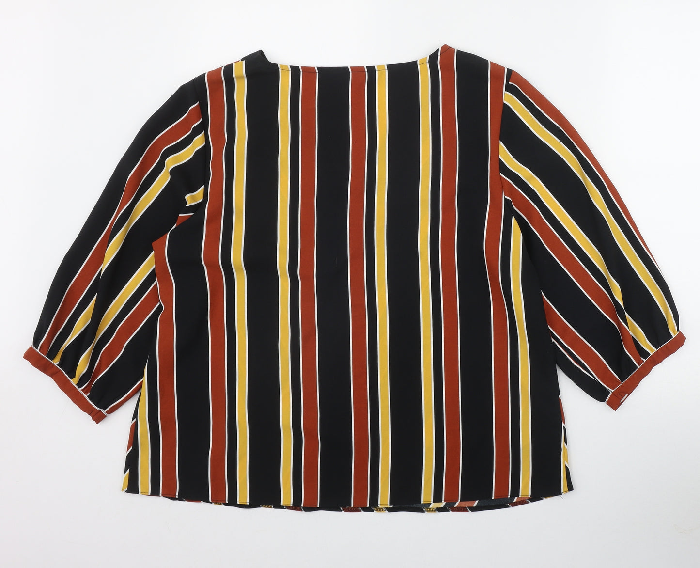 F&F Womens Black Striped Polyester Basic Blouse Size 18 V-Neck