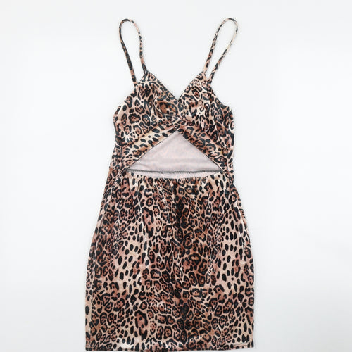 IX London Womens Brown Animal Print Polyester Bodycon  Size 8  V-Neck Pullover