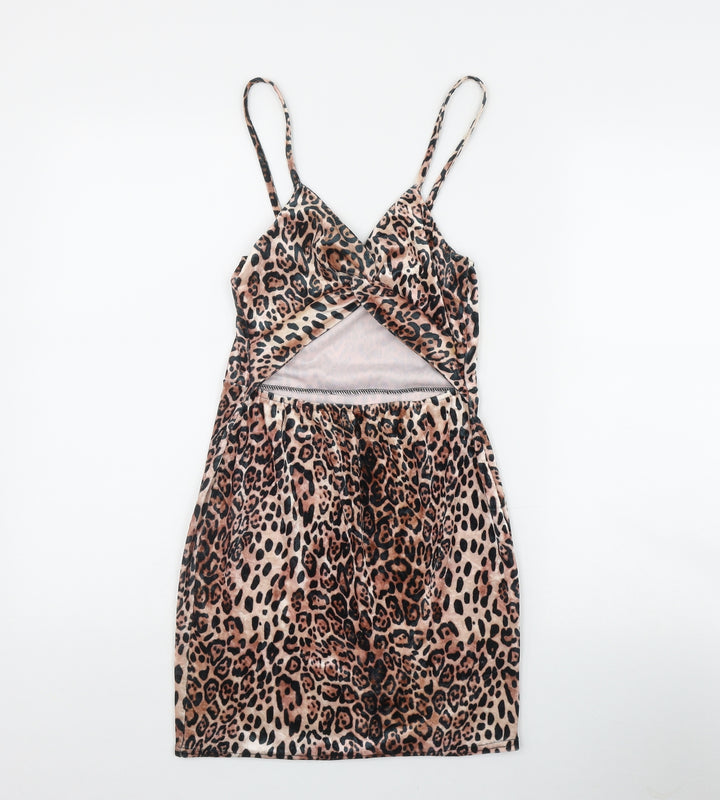 IX London Womens Brown Animal Print Polyester Bodycon Size 8 V-Neck Pullover