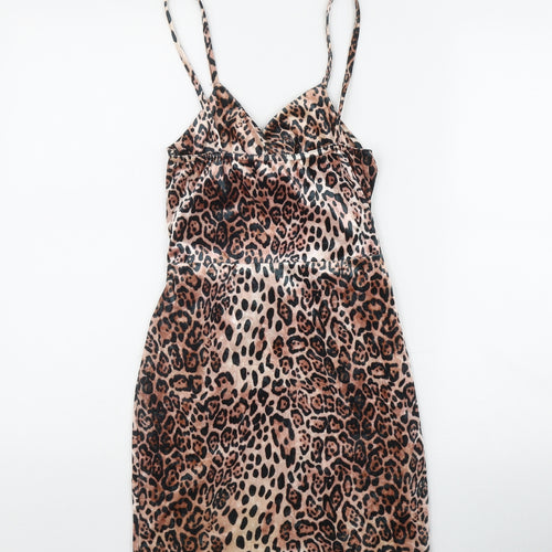 IX London Womens Brown Animal Print Polyester Bodycon  Size 8  V-Neck Pullover