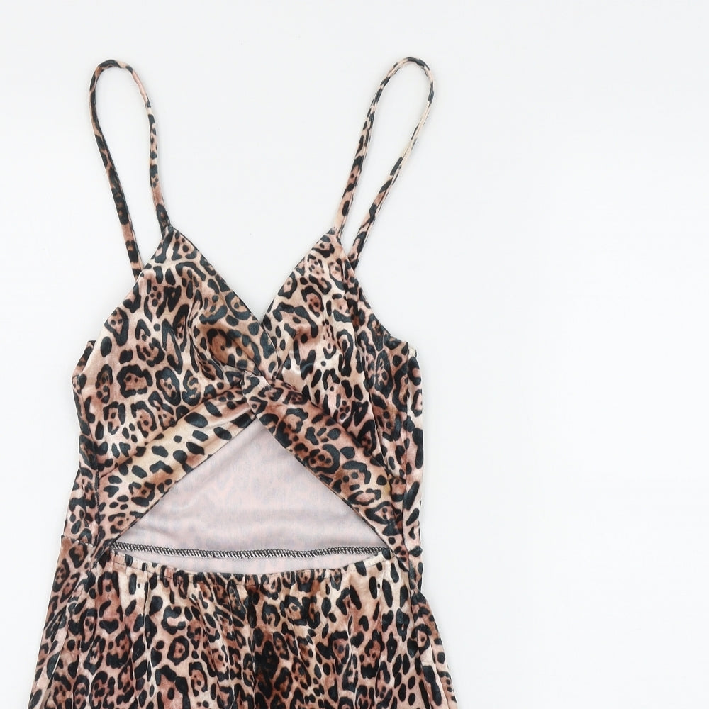 IX London Womens Brown Animal Print Polyester Bodycon  Size 8  V-Neck Pullover