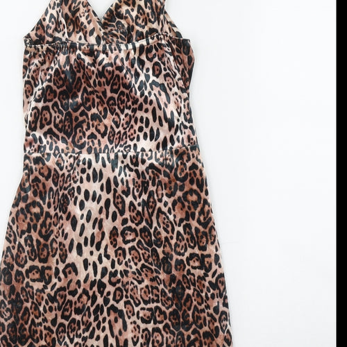 IX London Womens Brown Animal Print Polyester Bodycon  Size 8  V-Neck Pullover