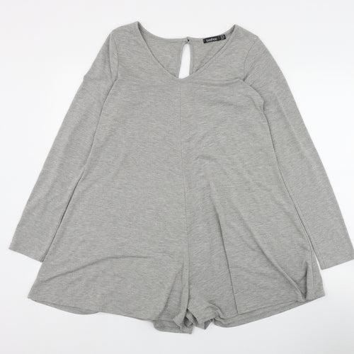 Boohoo Womens Grey  Polyester Playsuit One-Piece Size 10 L3 in Button