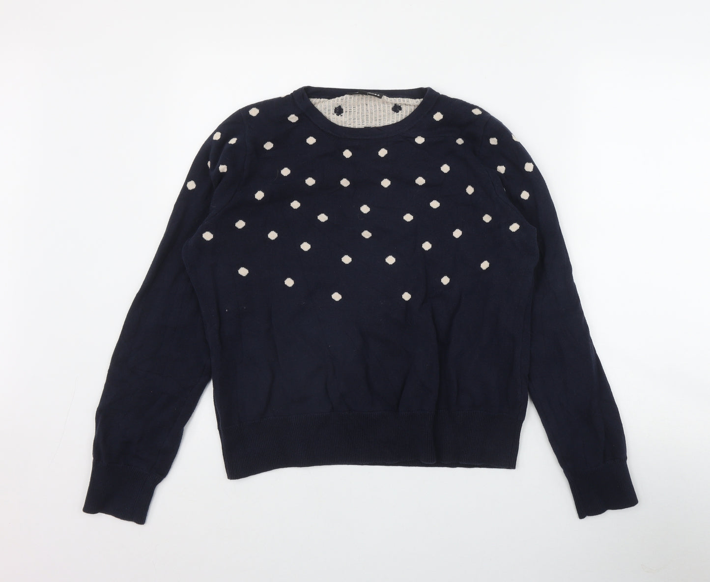 Warehouse Womens Blue Round Neck Polka Dot Cotton Pullover Jumper Size 16