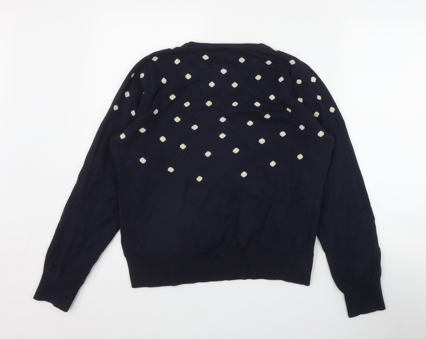 Warehouse Womens Blue Round Neck Polka Dot Cotton Pullover Jumper Size 16