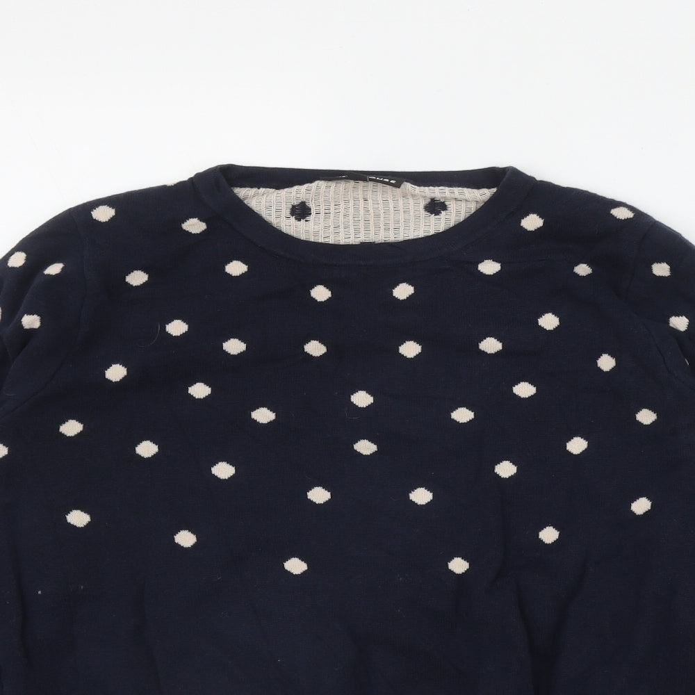 Warehouse Womens Blue Round Neck Polka Dot Cotton Pullover Jumper Size 16