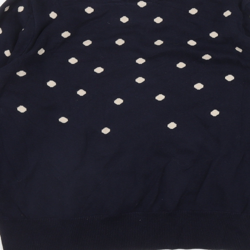 Warehouse Womens Blue Round Neck Polka Dot Cotton Pullover Jumper Size 16