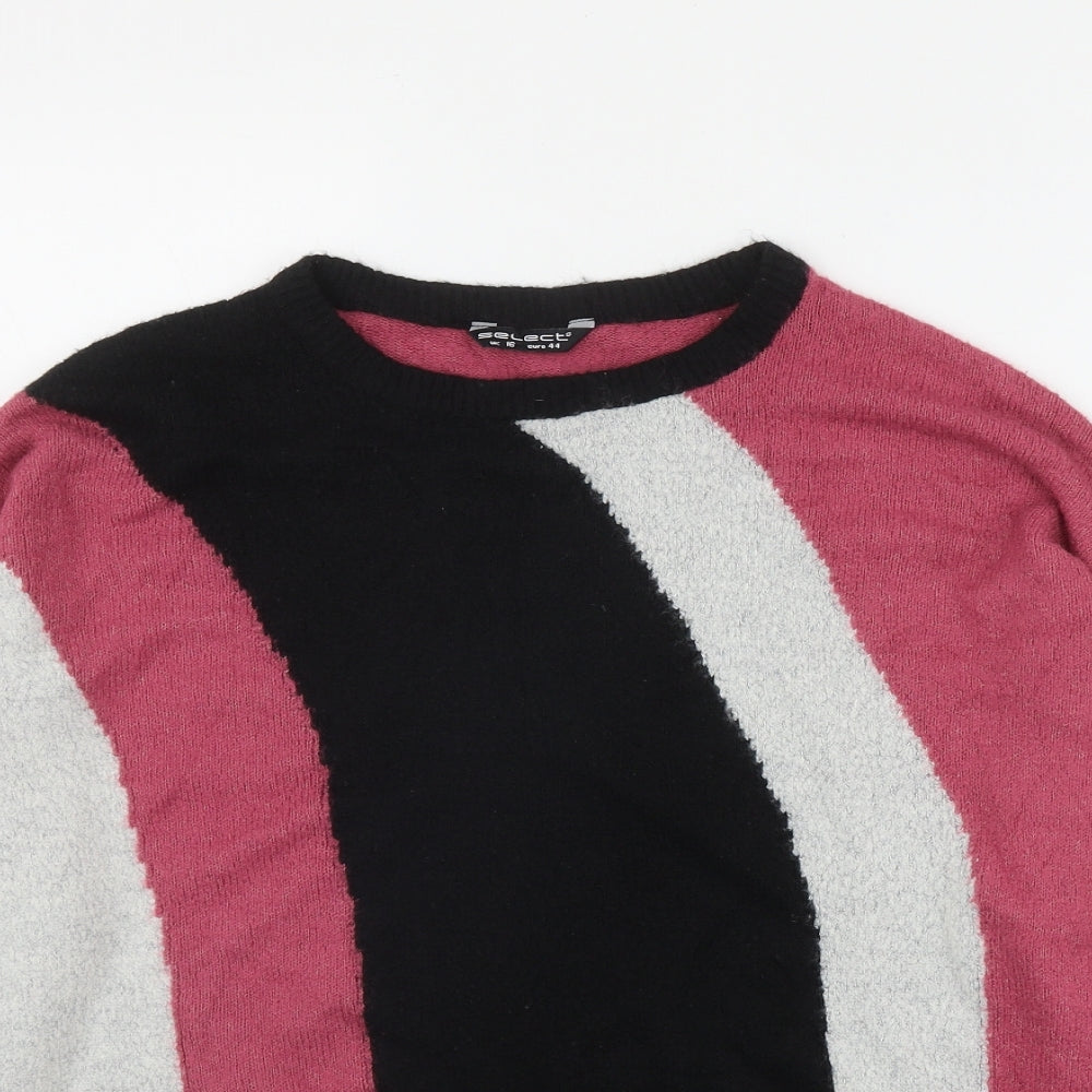 Select Womens Pink Round Neck Striped Acrylic Pullover Jumper Size 16