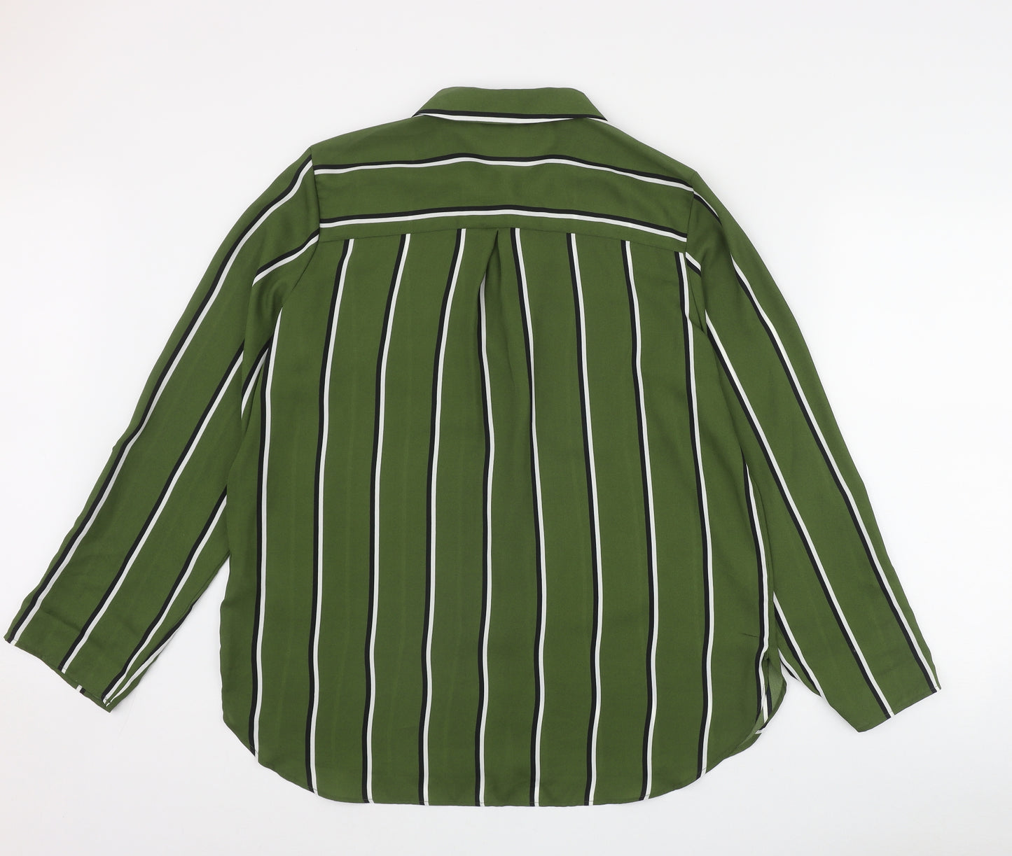 F&F Womens Green Striped Polyester Basic Button-Up Size 16 Roll Neck