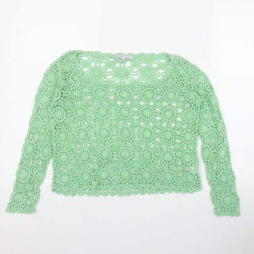 Lysgaard Womens Green Square Neck  Cotton Pullover Jumper Size S