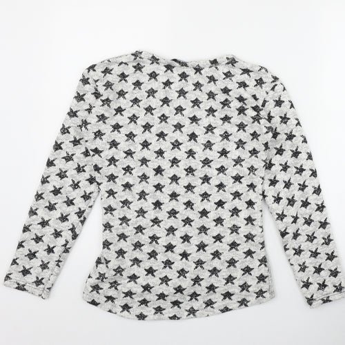 Dem-ro Womens Silver Round Neck Geometric Acrylic Pullover Jumper Size S