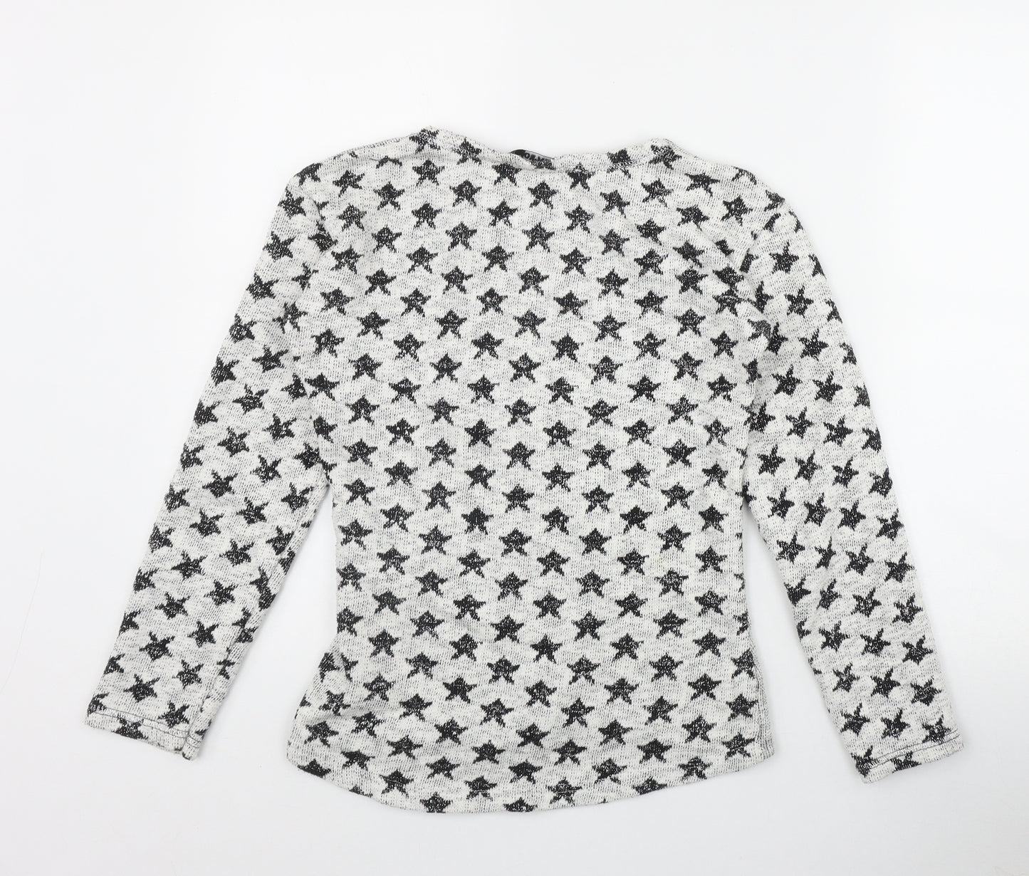 Dem-ro Womens Silver Round Neck Geometric Acrylic Pullover Jumper Size S