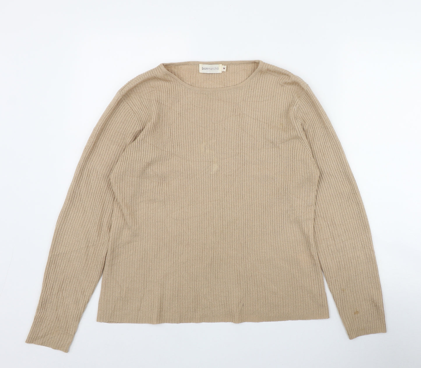 Bonmarché Womens Beige Round Neck  Acrylic Pullover Jumper Size M