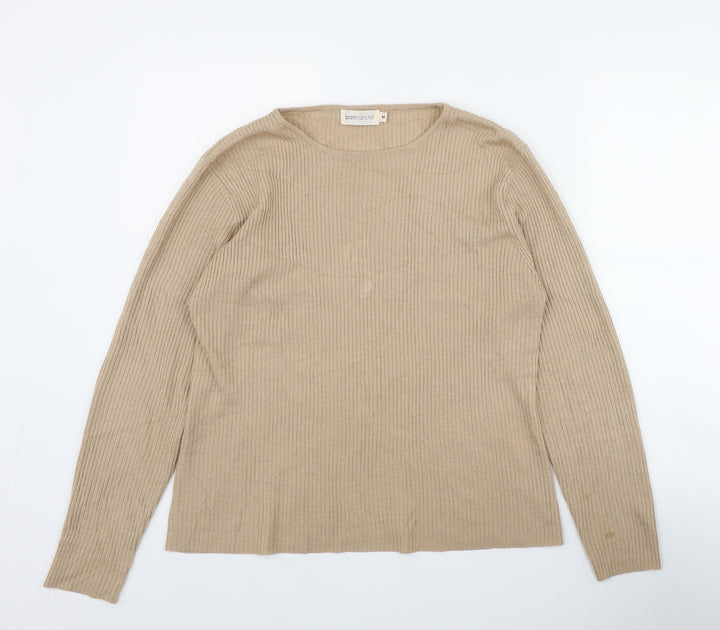 Bonmarché Womens Beige Round Neck  Acrylic Pullover Jumper Size M