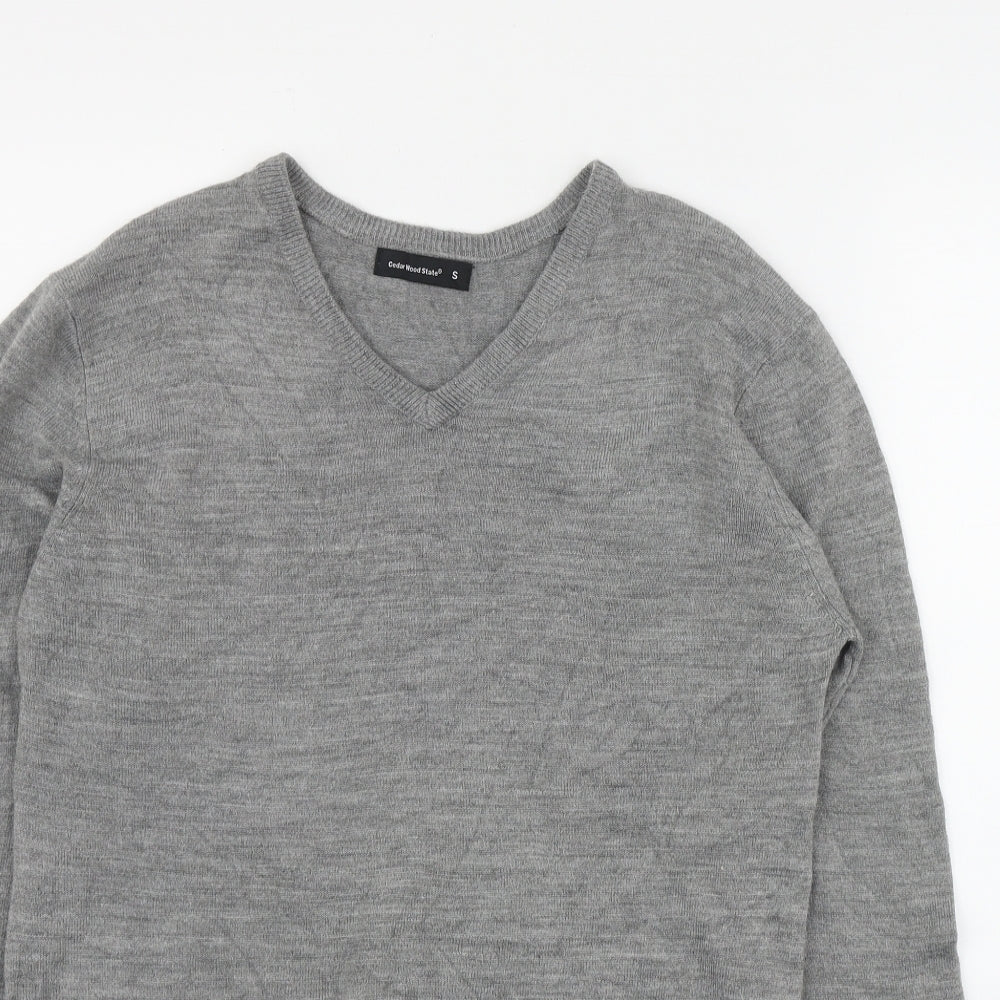 Cedar Wood State Mens Grey V-Neck  Acrylic Pullover Jumper Size S