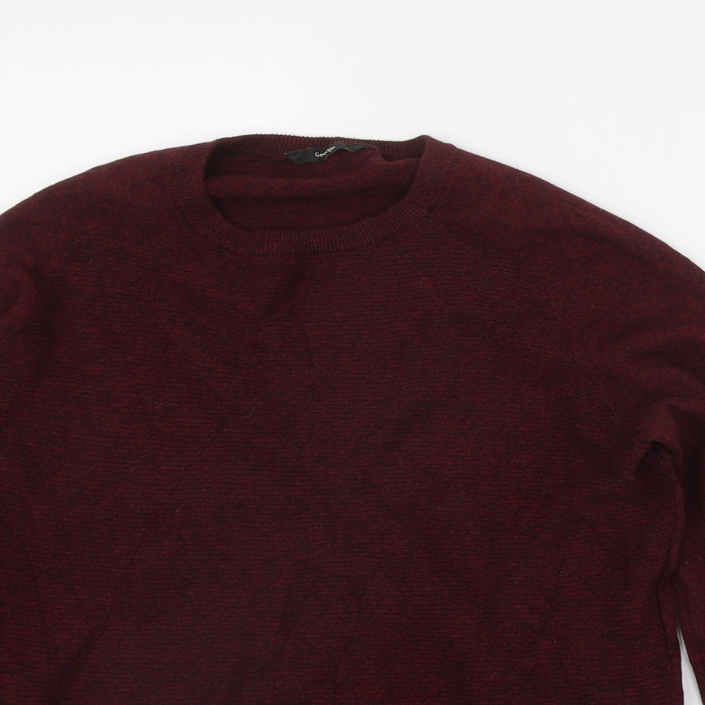 George Mens Red Round Neck  Cotton Pullover Jumper Size M