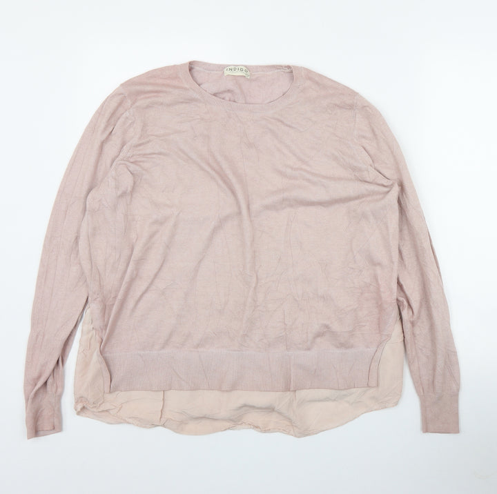 Indigo Womens Pink Round Neck Cotton Pullover Jumper Size 18