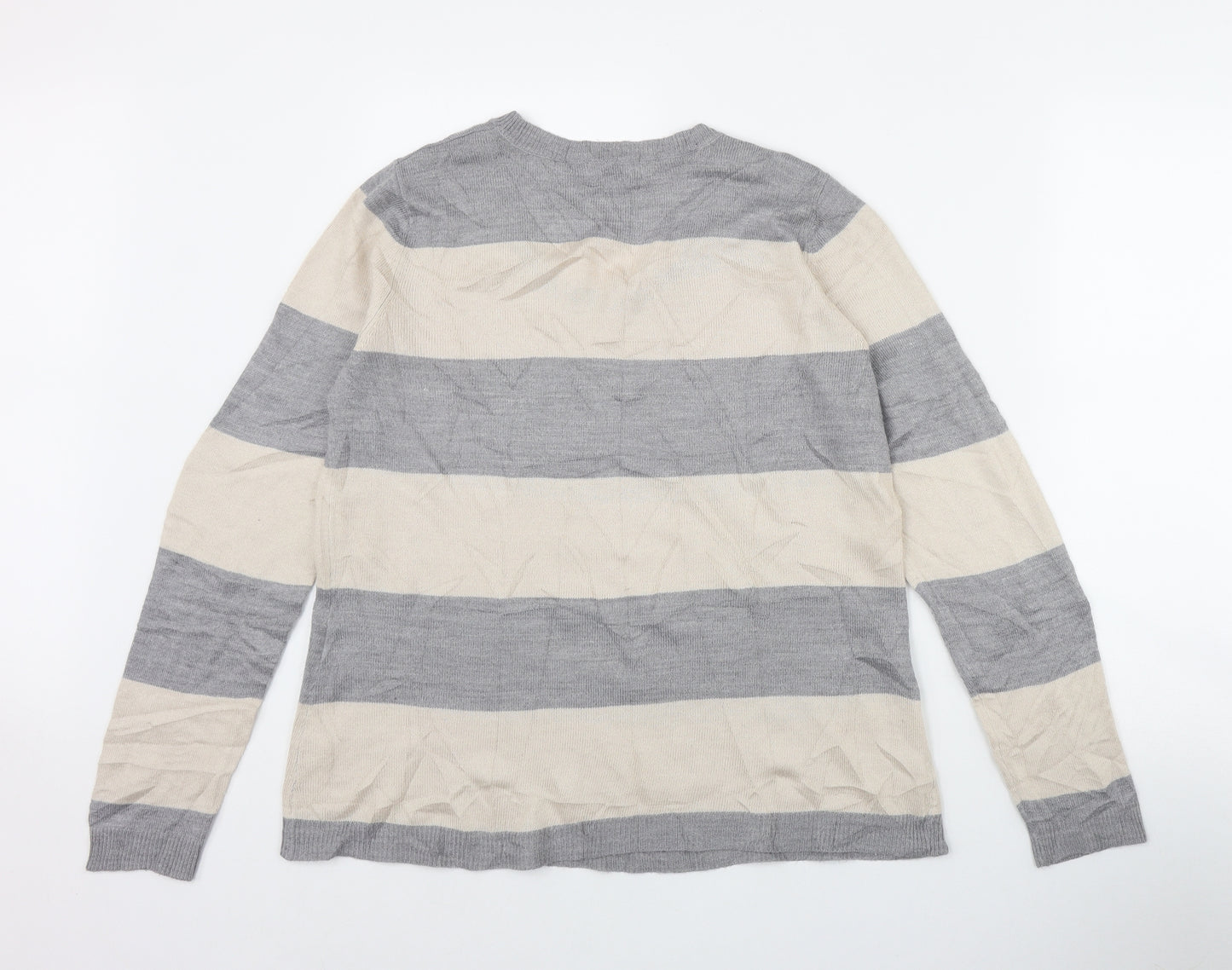 Papaya Womens Grey Round Neck Striped Acrylic Pullover Jumper Size 14