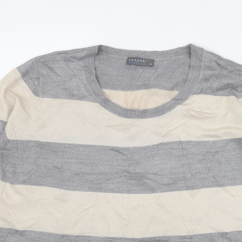 Papaya Womens Grey Round Neck Striped Acrylic Pullover Jumper Size 14