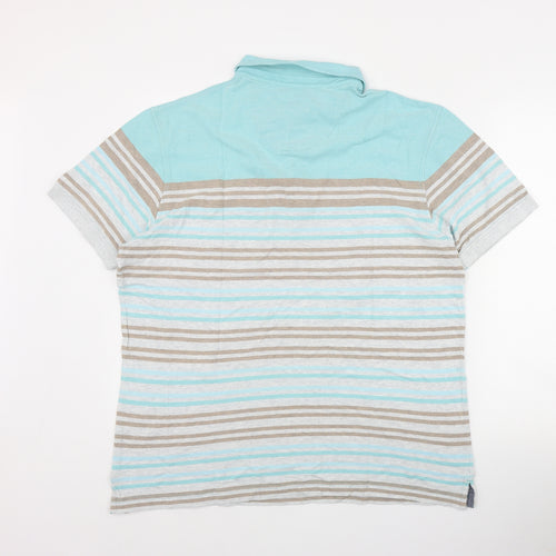 Marks and Spencer Mens Blue Striped Cotton  Polo Size L Collared Button