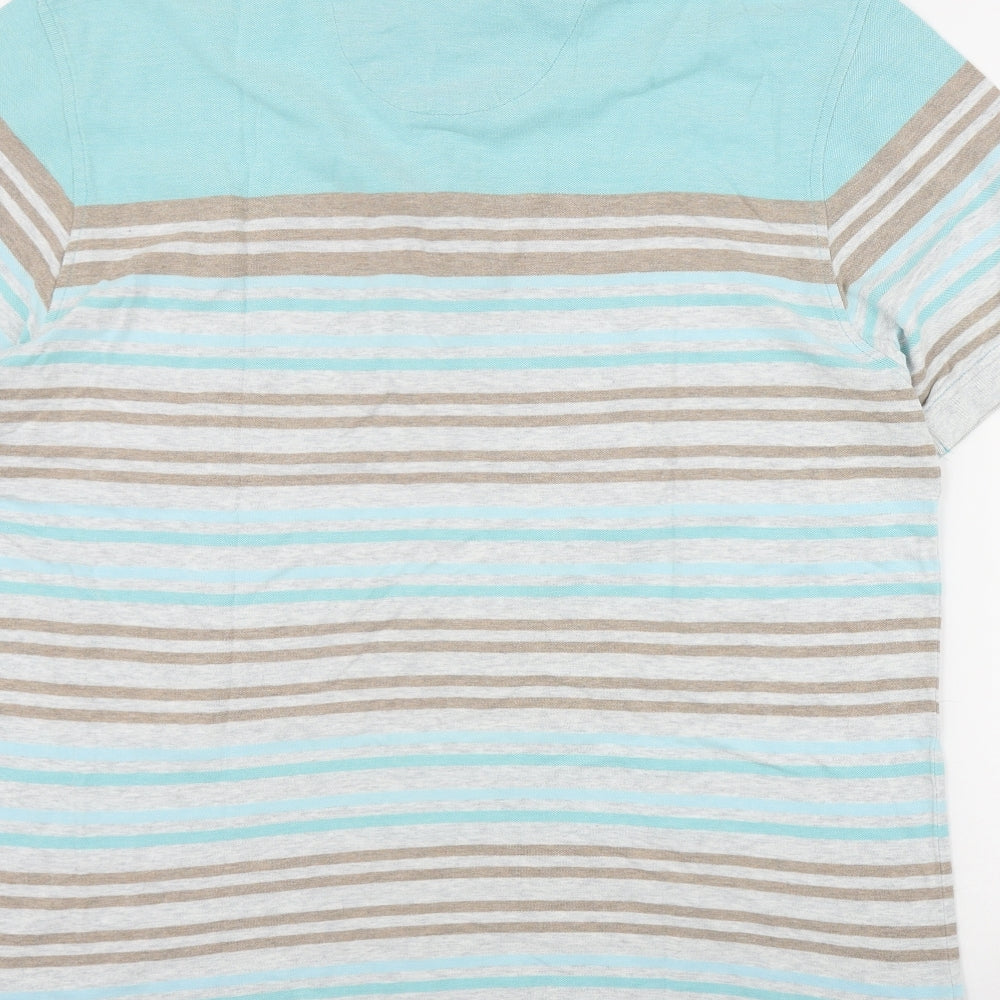 Marks and Spencer Mens Blue Striped Cotton  Polo Size L Collared Button