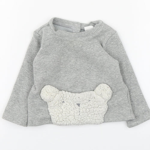 Gap Baby Grey  Cotton Pullover Jumper Size 6-9 Months  Button - Polar Bear