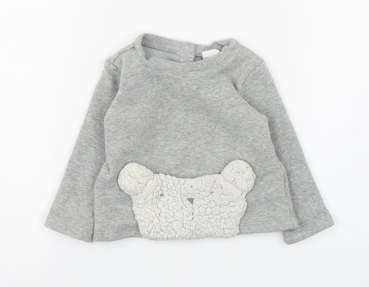 Gap Baby Grey Cotton Pullover Jumper Size 6-9 Months Button - Polar Bear