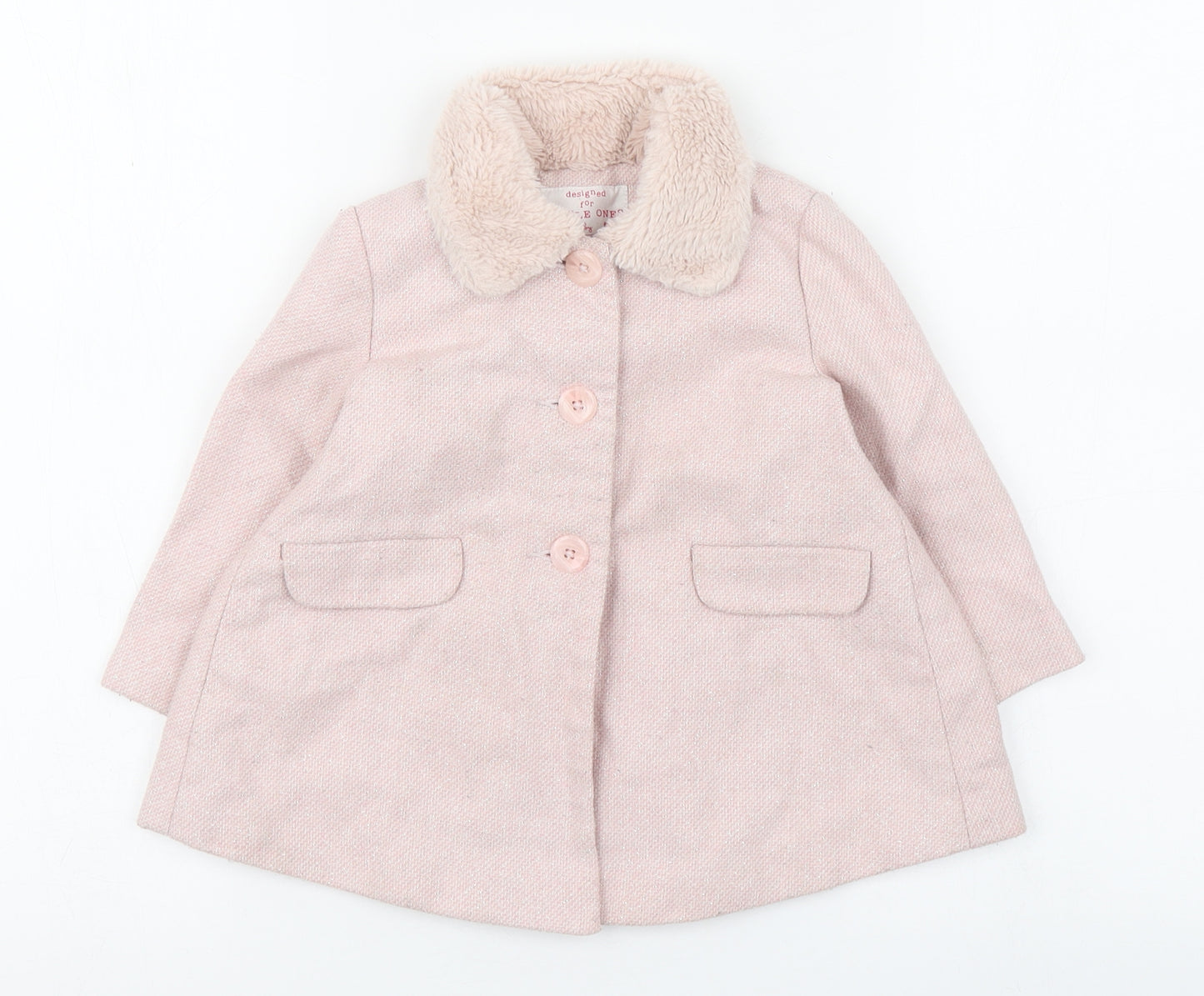 F&F Girls Pink   Overcoat Coat Size 9-12 Months   Button