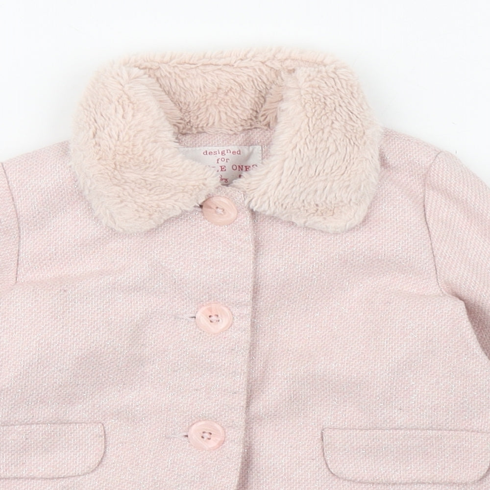 F&F Girls Pink   Overcoat Coat Size 9-12 Months   Button