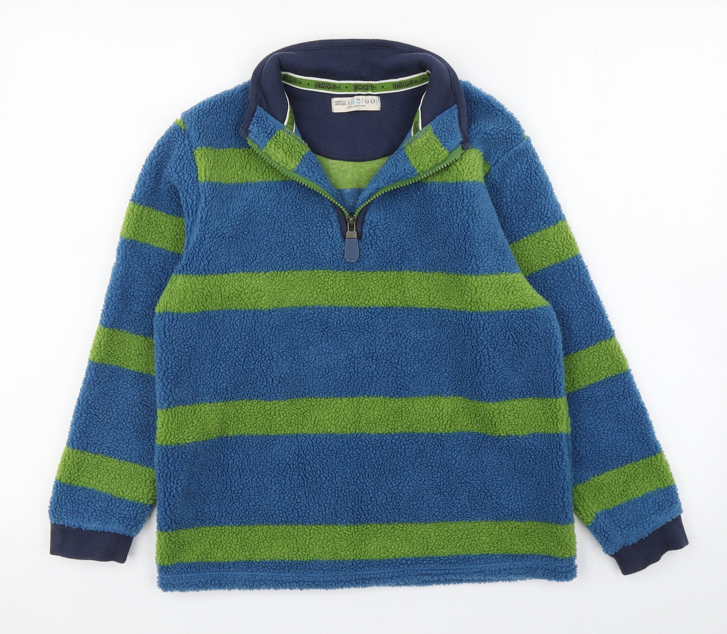 Indigo Boys Blue High Neck Striped Polyester Pullover Jumper Size 9-10 Years  Zip