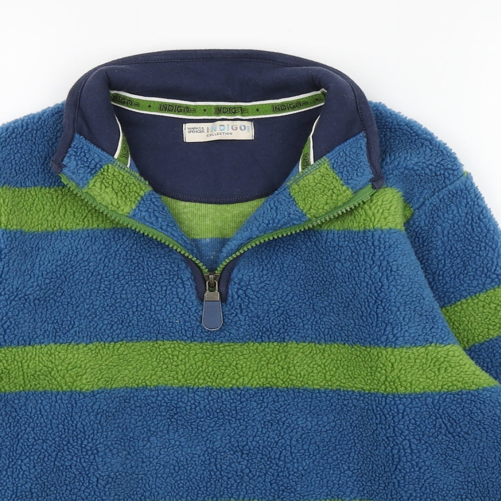 Indigo Boys Blue High Neck Striped Polyester Pullover Jumper Size 9-10 Years  Zip