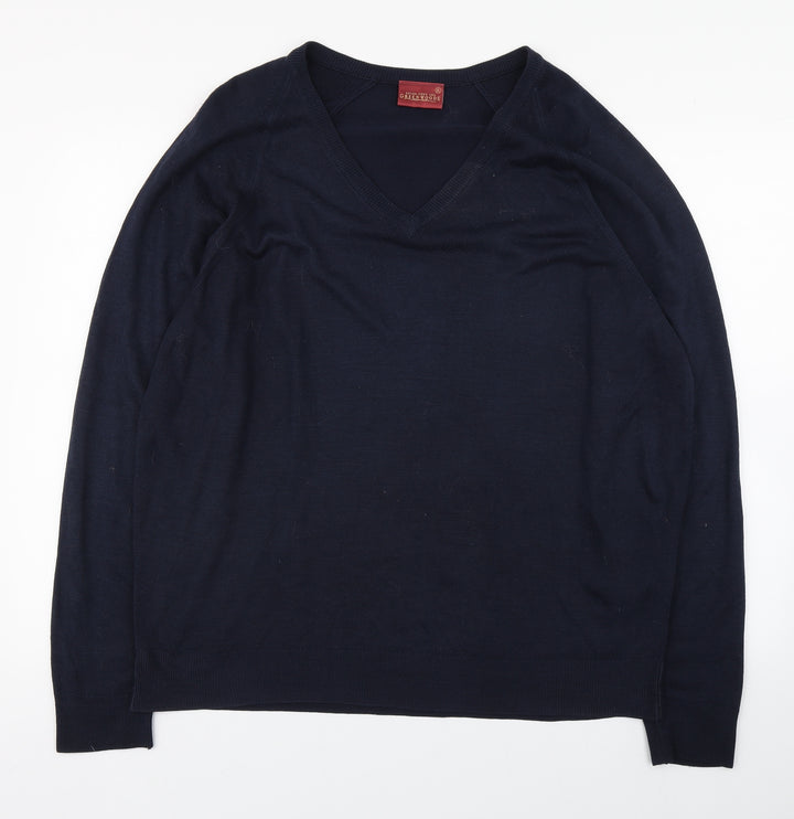 Greenwoods Mens Blue V-Neck Acrylic Pullover Jumper Size XL