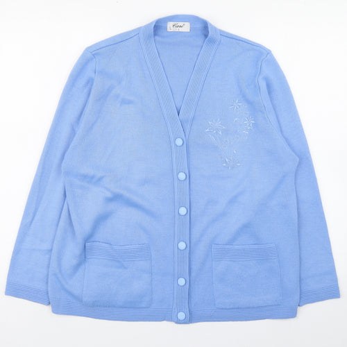 Care Womens Blue V-Neck  Polyester Cardigan Jumper Size L