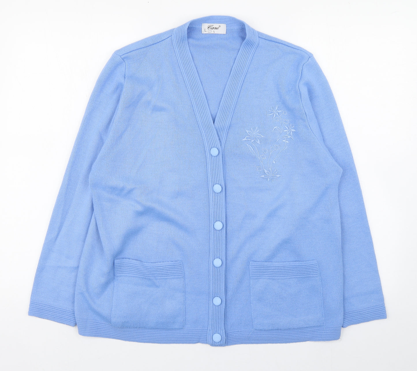 Care Womens Blue V-Neck  Polyester Cardigan Jumper Size L