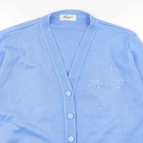 Care Womens Blue V-Neck  Polyester Cardigan Jumper Size L