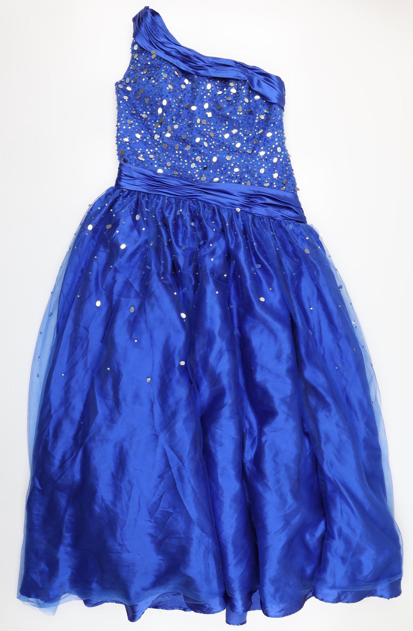 Ruby Prom Womens Blue  Polyester Ball Gown  Size 16  One Shoulder Zip