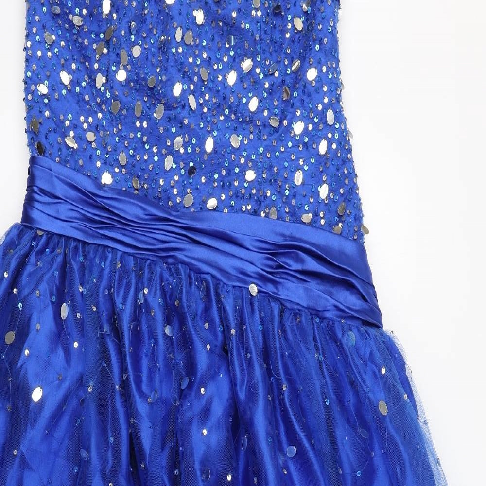 Ruby Prom Womens Blue  Polyester Ball Gown  Size 16  One Shoulder Zip