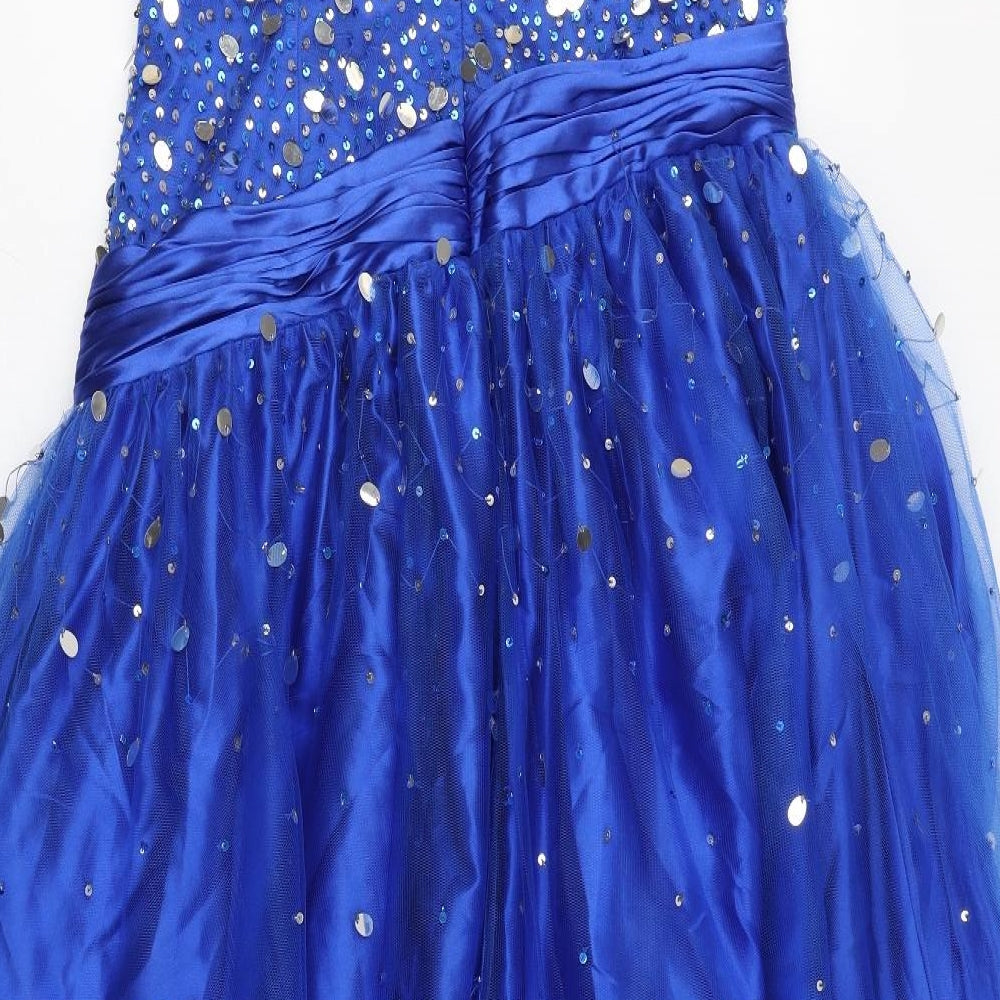 Ruby Prom Womens Blue  Polyester Ball Gown  Size 16  One Shoulder Zip