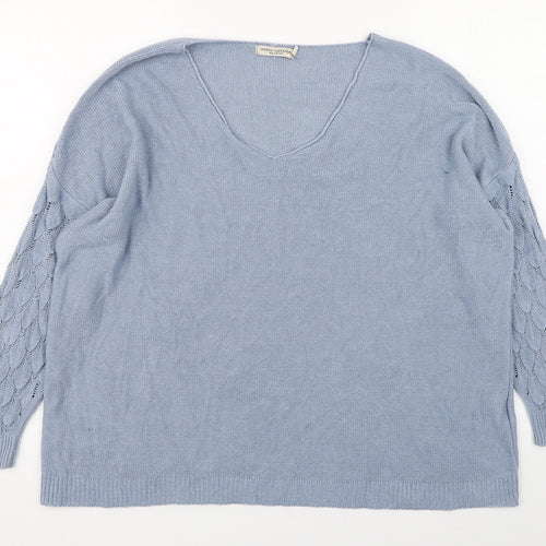 Vanessa Alexandra Womens Blue V-Neck  Acrylic Pullover Jumper Size XL