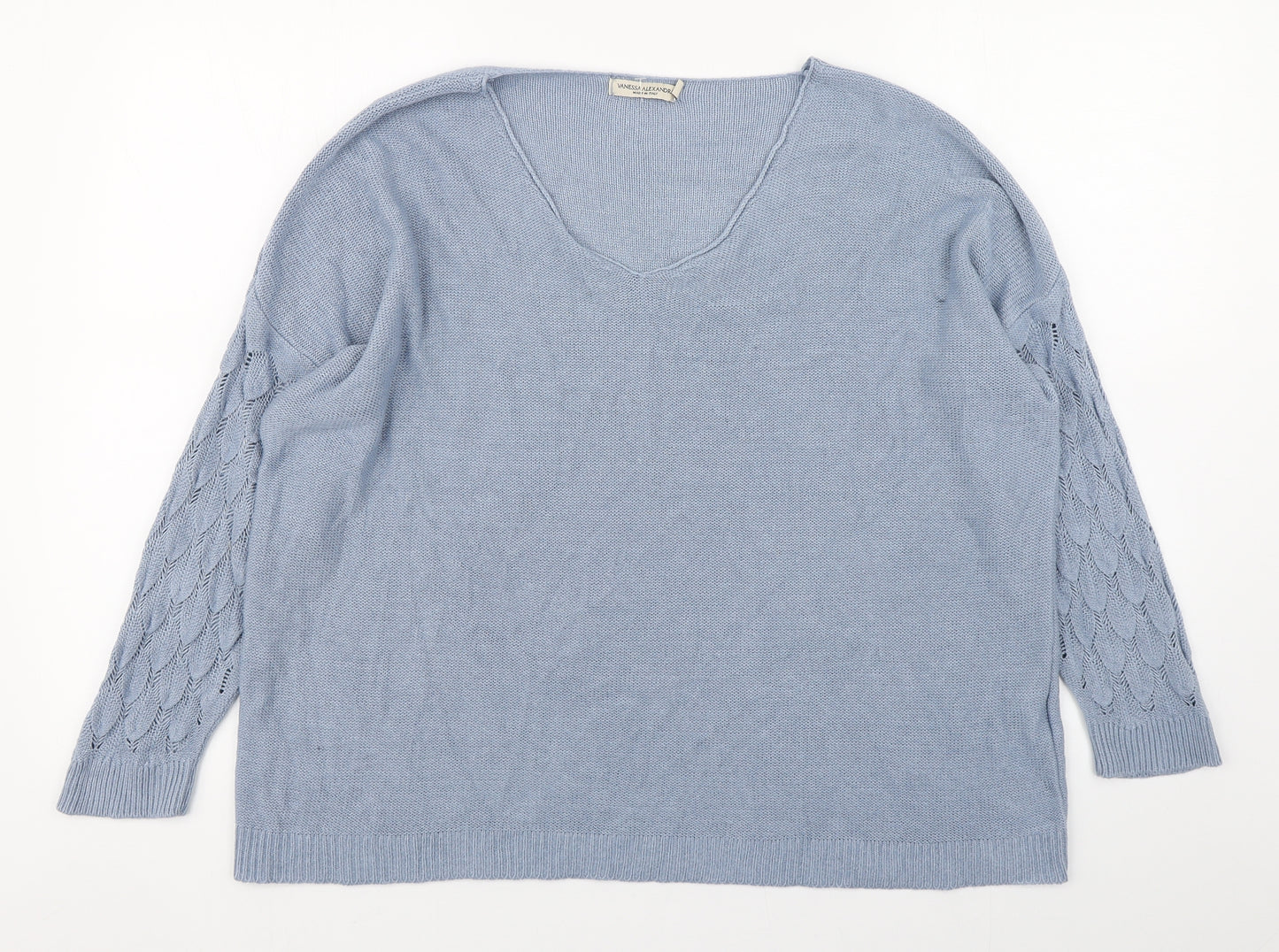 Vanessa Alexandra Womens Blue V-Neck  Acrylic Pullover Jumper Size XL