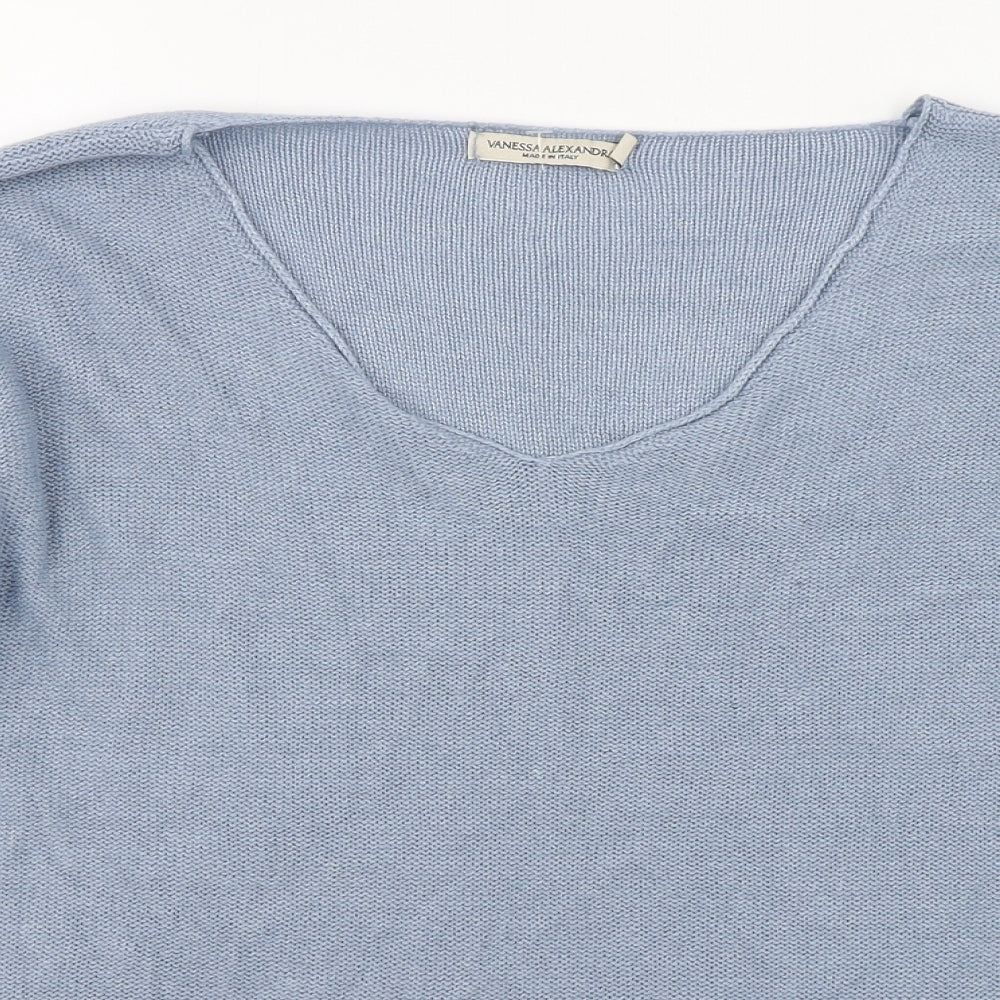 Vanessa Alexandra Womens Blue V-Neck  Acrylic Pullover Jumper Size XL
