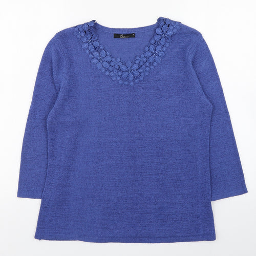 Bm collection Womens Blue Scoop Neck  Acrylic Pullover Jumper Size S