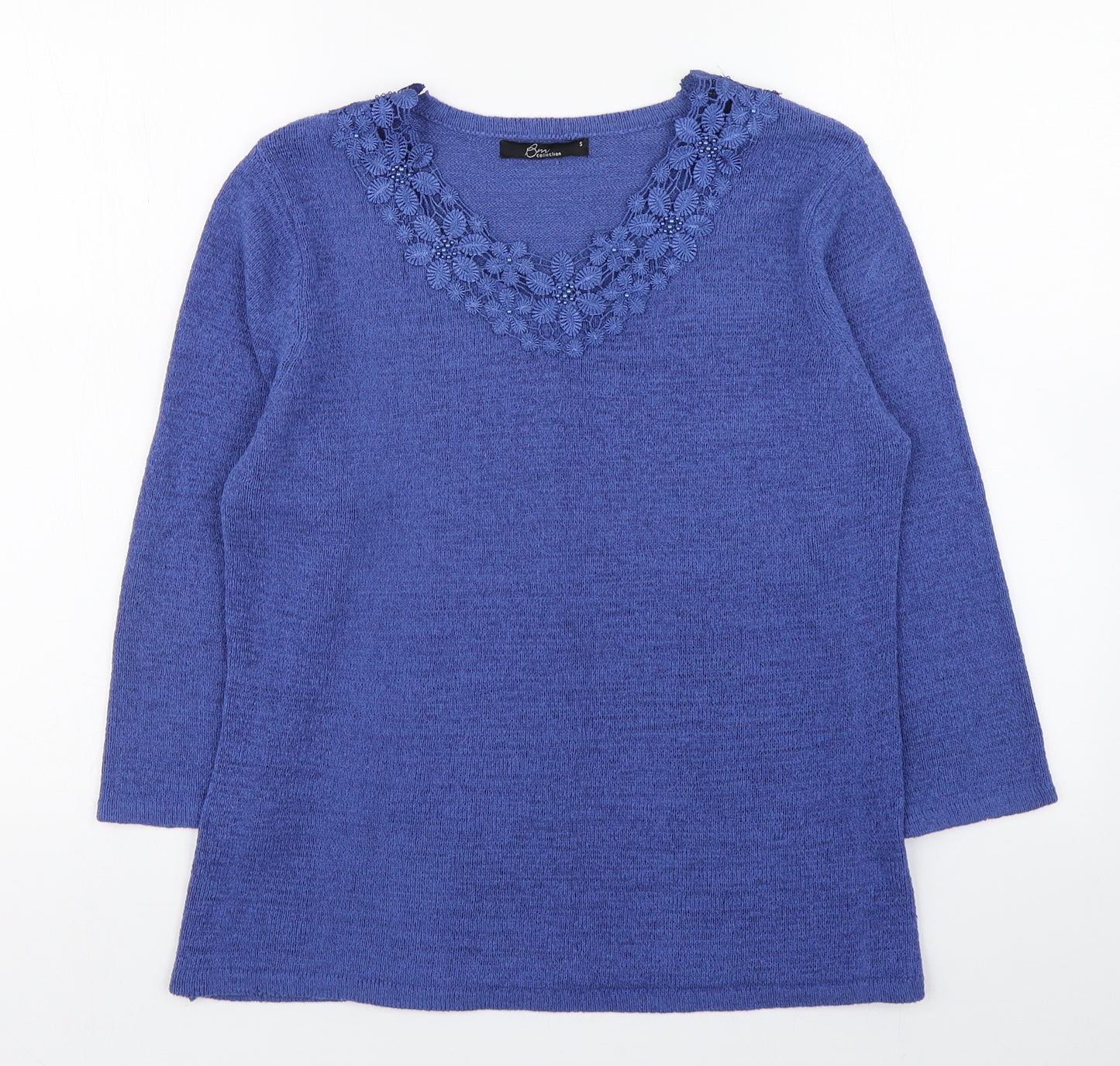 Bm collection Womens Blue Scoop Neck  Acrylic Pullover Jumper Size S