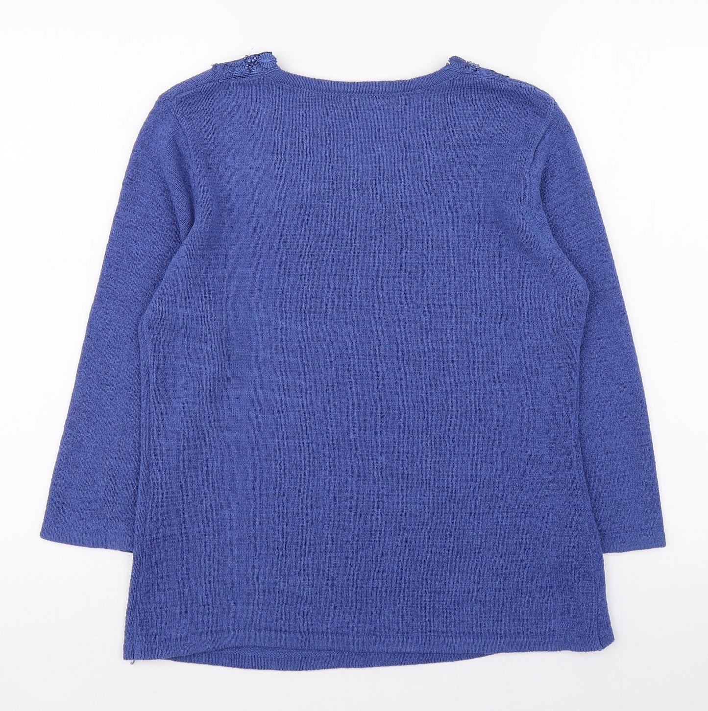Bm collection Womens Blue Scoop Neck  Acrylic Pullover Jumper Size S