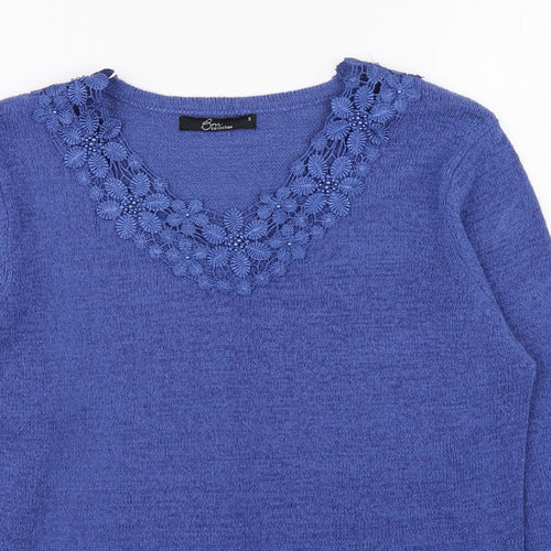 Bm collection Womens Blue Scoop Neck  Acrylic Pullover Jumper Size S