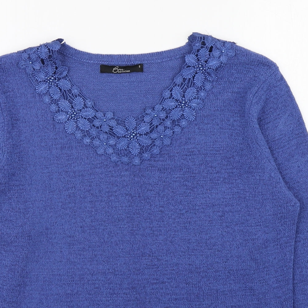 Bm collection Womens Blue Scoop Neck  Acrylic Pullover Jumper Size S