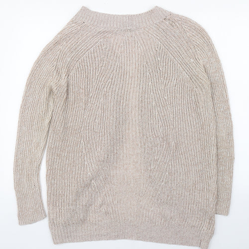 Select Womens Beige V-Neck  Polyester Cardigan Jumper Size S