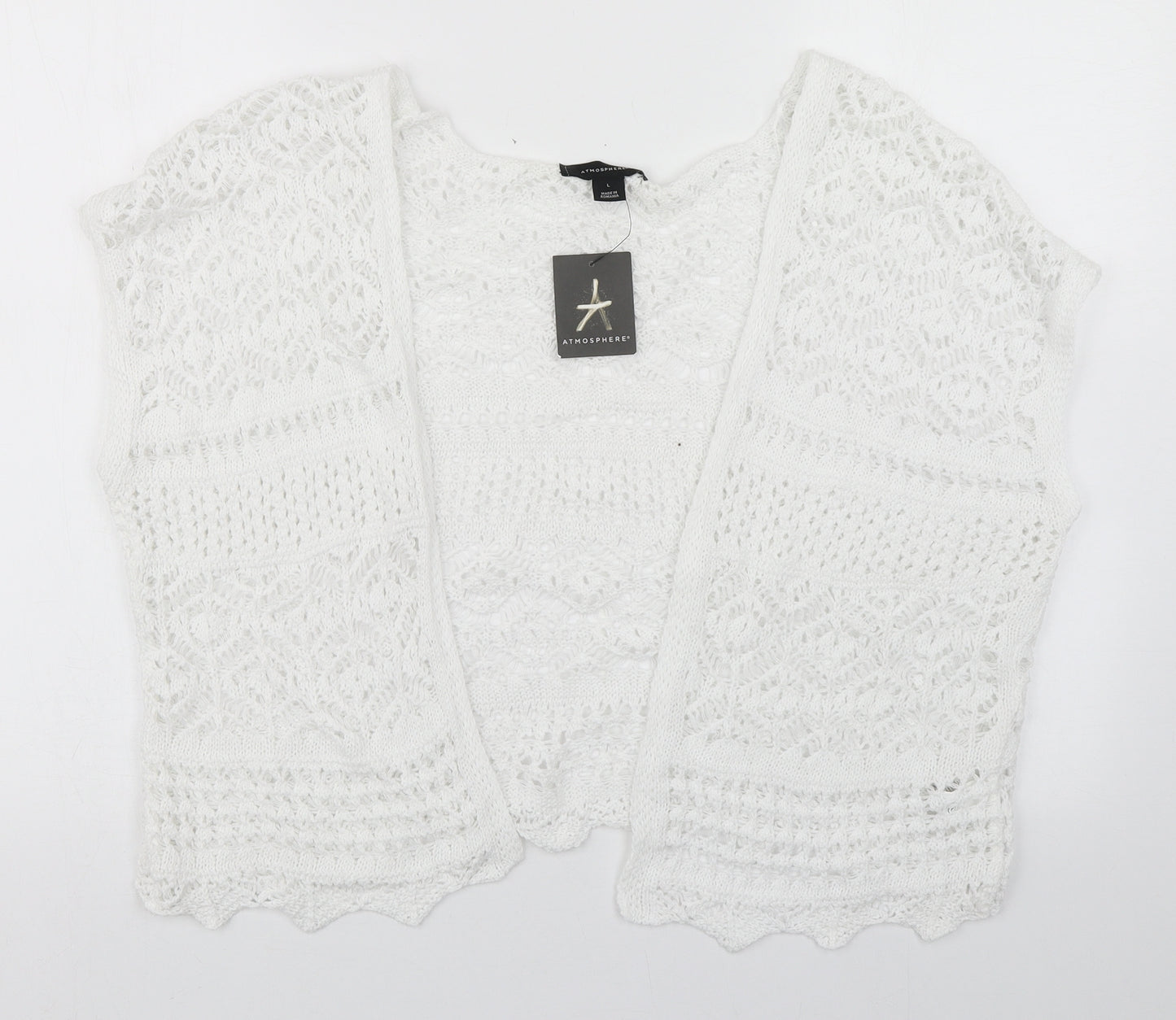 Atmosphere Womens White V-Neck  Cotton Cardigan Jumper Size 14