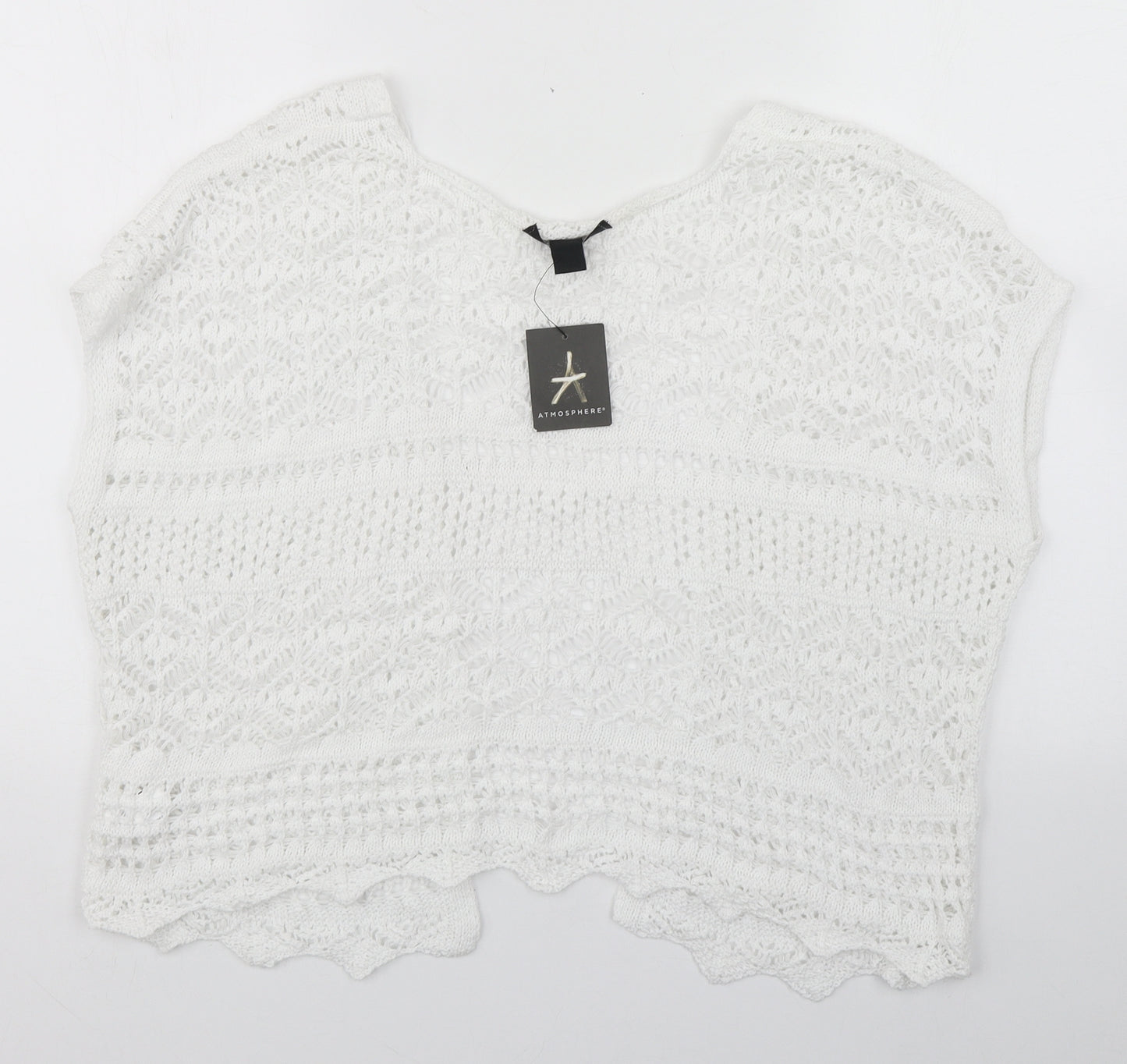 Atmosphere Womens White V-Neck  Cotton Cardigan Jumper Size 14